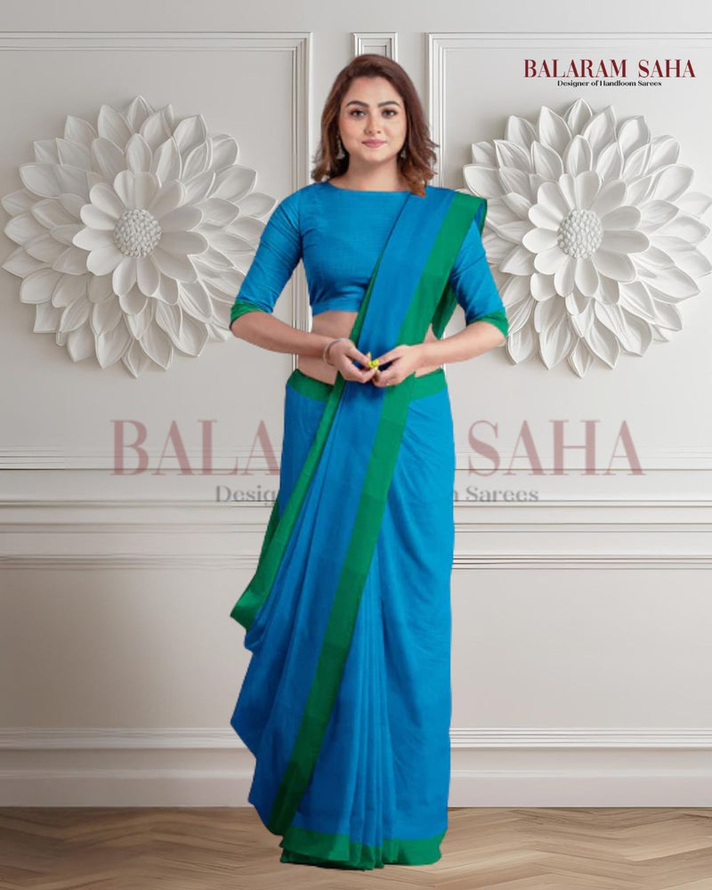 Blue Green Soft Handloom Cotton Saree Balaram Saha
