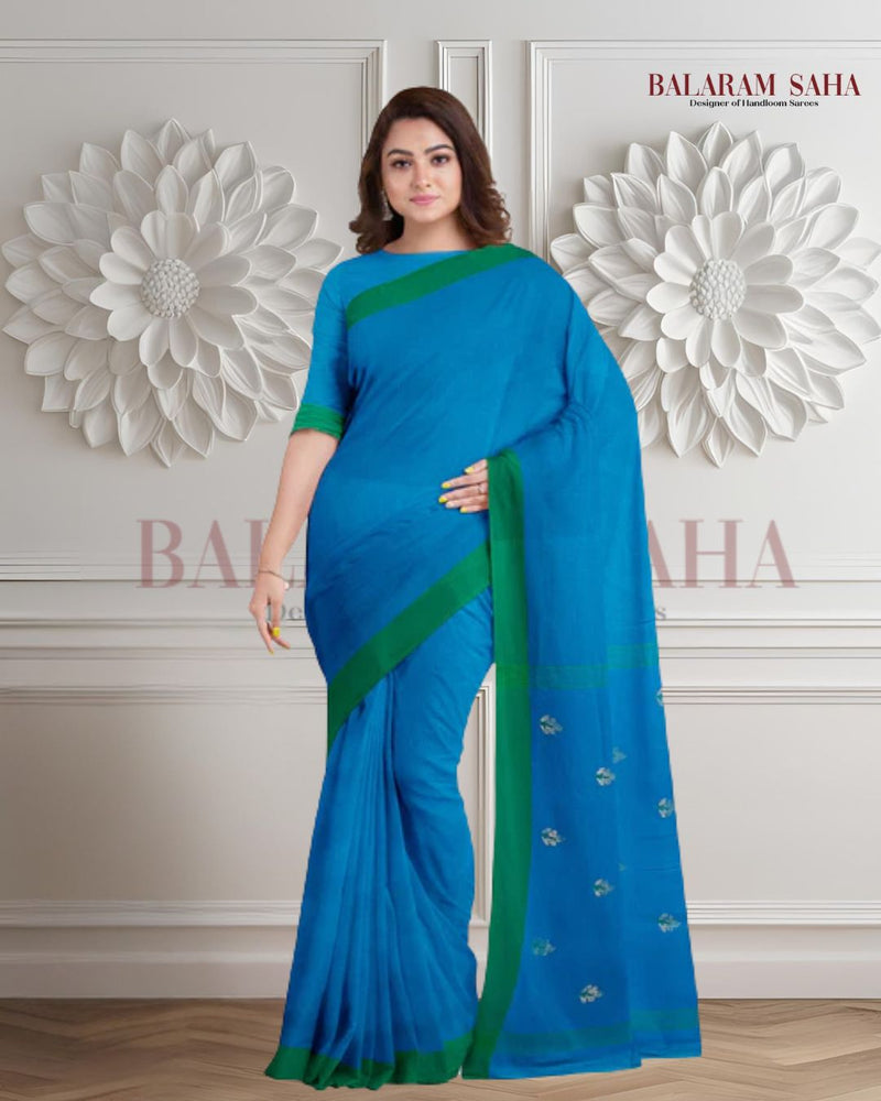 Blue Green Soft Handloom Cotton Saree Balaram Saha
