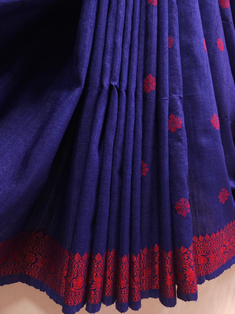 Blue & Red Premium Handloom Matka Silk Saree with Woven Border - A Balaram Saha Creation - (handloom saree, cotton sarees, handloom cotton saree, balaram saha online, handloom sarees, pure handloom cotton sarees, cotton handloom saree, kolkata cotton saree, pure cotton, white cotton saree, cotton saree online, bengali cotton saree, cotton saree with border, matka, matka sale, matka silk, matka silk sarees, matka silk saree, pure matka silk sarees, bengali silk saree) https://www.wikipedia.org/