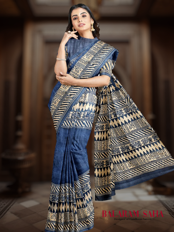 Balaram Saha's Blue & Beige Beauty: Handloom Gachhi Tussar Silk Saree Balaram Saha  https://www.blogger.com/about/?bpli=1