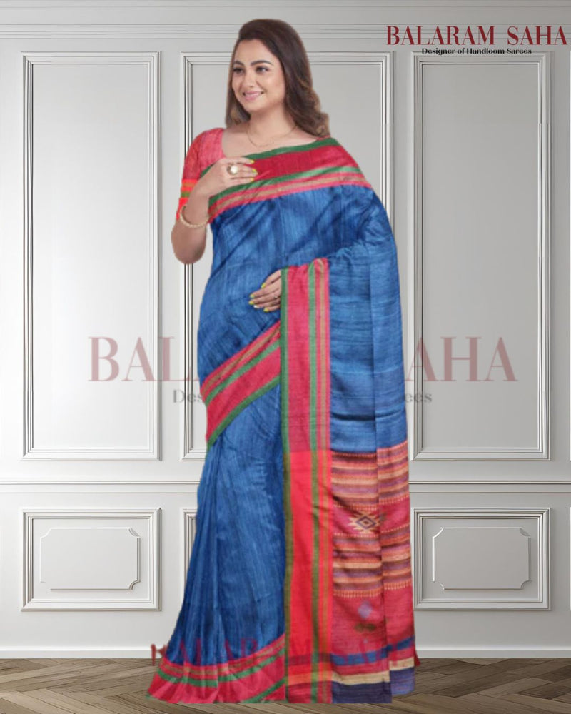 Blue and Red Handloom Matka Silk Saree by Balaram Saha - (handloom saree, cotton saree, handloom cotton saree, balaram saha online, handloom sarees, cotton handloom saree,  matka, matka sale, matka silk, matka silk sarees, matka silk saree, pure matka silk sarees, bengali silk saree)   https://fr.wikipedia.org/wiki/Wikip%C3%A9dia:Accueil_principal