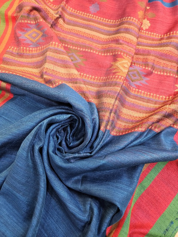 Blue and Red Handloom Matka Silk Saree by Balaram Saha - (handloom saree, cotton saree, handloom cotton saree, balaram saha online, handloom sarees, cotton handloom saree,  matka, matka sale, matka silk, matka silk sarees, matka silk saree, pure matka silk sarees, bengali silk saree)   https://www.huffpost.com/