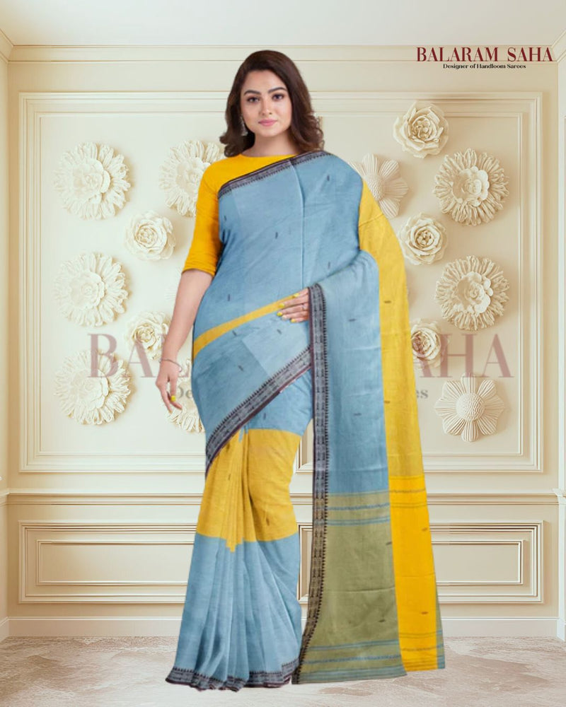 Blue & Yellow Soft Handloom Dhonekali Traditional Cotton Saree Of Balaram Saha (handloom saree, cotton saree, handloom cotton saree, balaram saha online, handloom sarees, balaram saha handloom saree store photos, balaram saha handloom saree store, cotton handloom saree, bengal handloom sarees, pure cotton, cotton saree for women, cotton saree online)  https://www.adobe.com/
