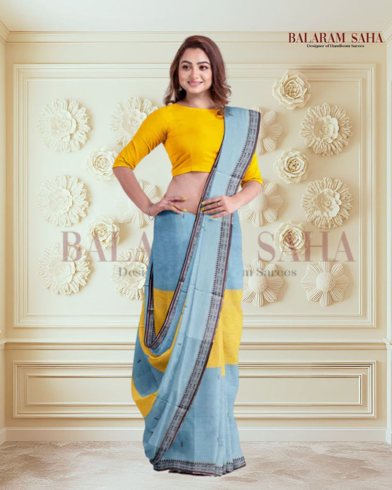 Blue & Yellow Soft Handloom Dhonekali Traditional Cotton Saree Of Balaram Saha (handloom saree, cotton saree, handloom cotton saree, balaram saha online, handloom sarees, balaram saha handloom saree store photos, balaram saha handloom saree store, cotton handloom saree, bengal handloom sarees, pure cotton, cotton saree for women, cotton saree online)  https://www.weebly.com/in
