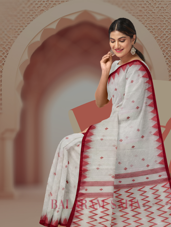 Boho Beauty: Balaram Saha's White & Red Muslin Silk Jamdani Saree