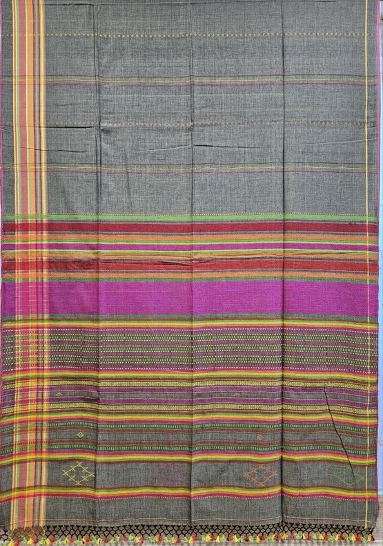 Brown Multi Coloured Soft Cotton Handwoven Saree - A Balaram Saha Creation - (handloom saree, cotton sarees, handloom cotton saree, balaram saha online, handloom sarees, latest handloom cotton sarees, pure handloom cotton sarees, cotton handloom saree, kolkata cotton saree, pure cotton, white cotton saree, cotton saree online, khadi cotton saree, cotton saree collection, bangladeshi cotton saree, saree cotton saree, bengal cotton sarees in Kolkata, bengali cotton saree, cotton saree with border)