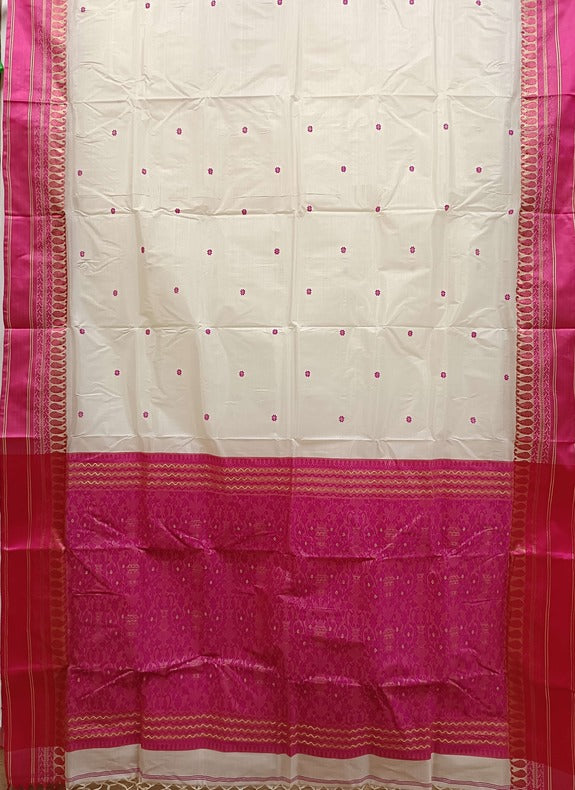 White & Red Handloom Traditional Gard Silk Saree Balaram Saha