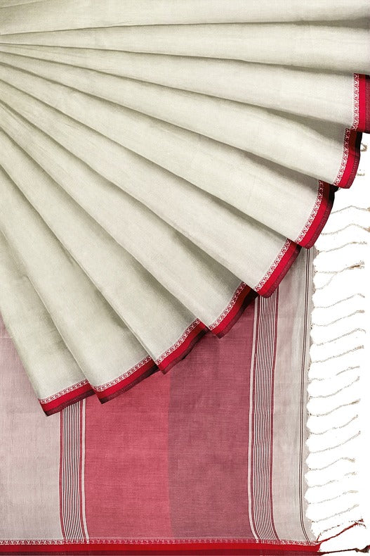 Premium Quality Off-White Handloom Cotton Saree with Satin Contrast Border Balaram Saha