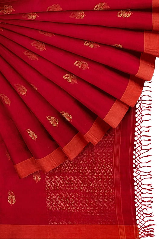 Red and Orange Soft Handloom Cotton Saree Balaram Saha
