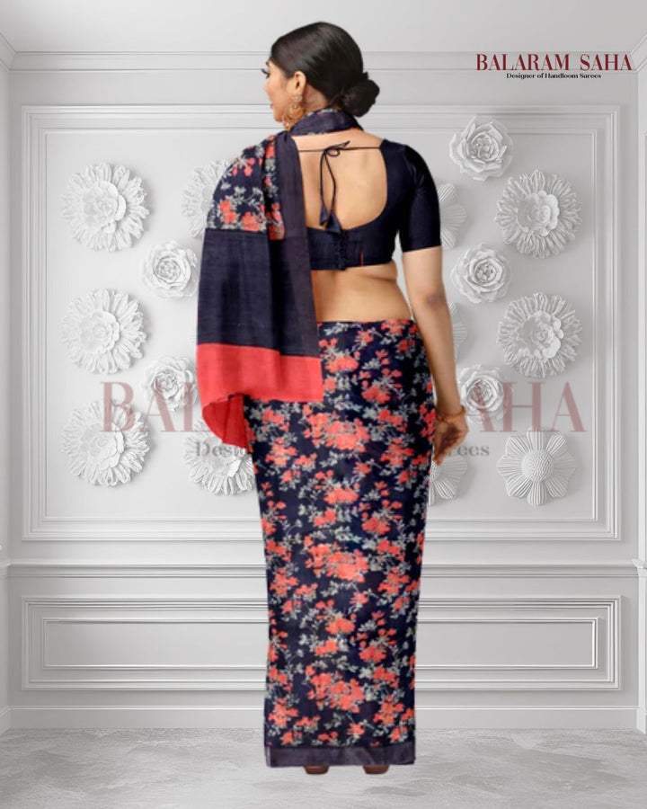 Balaram Saha: Charcoal Black Mulberry Silk - (silk saree, handloom silk saree, balaram saha online, silk sarees, pure silk, Mulberry silk saree, silk saree online, bengali silk saree, soft silk sarees, saree silk saree, pure silk saree, silk sarees for wedding, silk saree collection, Mulberry silk)