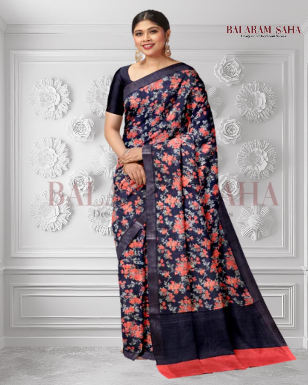 Balaram Saha: Charcoal Black Mulberry Silk - (silk saree, handloom silk saree, balaram saha online, silk sarees, pure silk, Mulberry silk saree, silk saree online, bengali silk saree, soft silk sarees, saree silk saree, pure silk saree, silk sarees for wedding, silk saree collection, Mulberry silk)