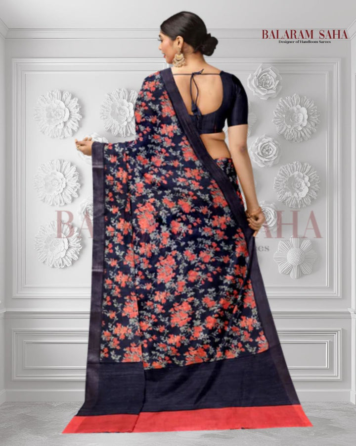 Balaram Saha: Charcoal Black Mulberry Silk - (silk saree, handloom silk saree, balaram saha online, silk sarees, pure silk, Mulberry silk saree, silk saree online, bengali silk saree, soft silk sarees, saree silk saree, pure silk saree, silk sarees for wedding, silk saree collection, Mulberry silk)