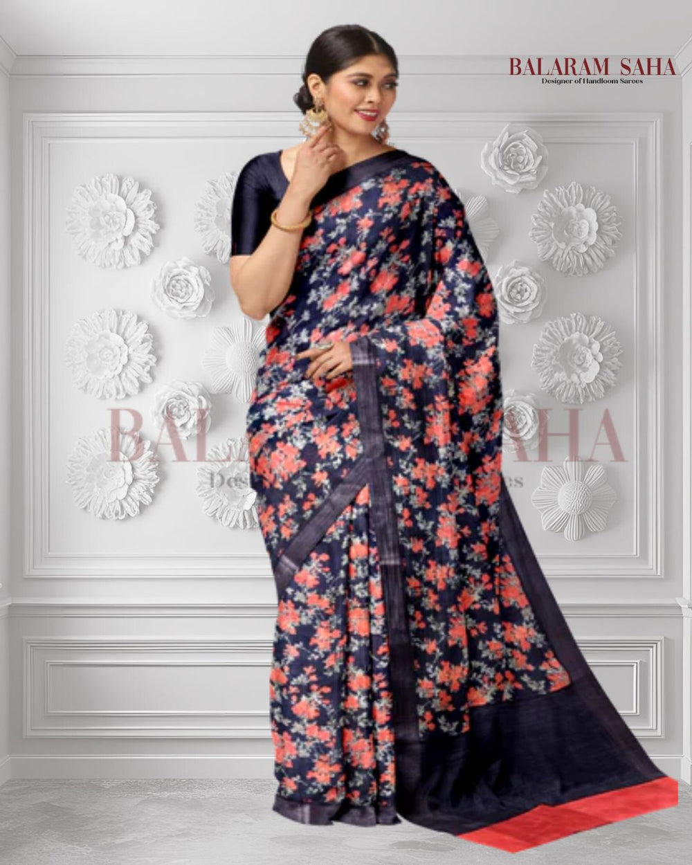 Balaram Saha: Charcoal Black Mulberry Silk - (silk saree, handloom silk saree, balaram saha online, silk sarees, pure silk, Mulberry silk saree, silk saree online, bengali silk saree, soft silk sarees, saree silk saree, pure silk saree, silk sarees for wedding, silk saree collection, Mulberry silk)