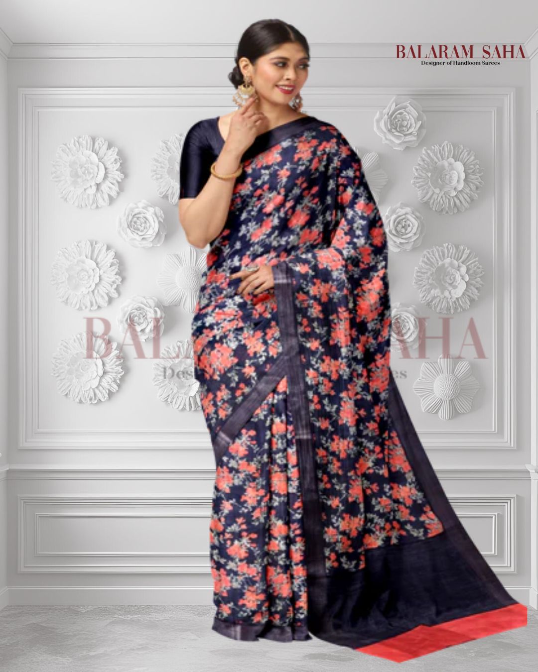 Balaram Saha: Charcoal Black Mulberry Silk - (silk saree, handloom silk saree, balaram saha online, silk sarees, pure silk, Mulberry silk saree, silk saree online, bengali silk saree, soft silk sarees, saree silk saree, pure silk saree, silk sarees for wedding, silk saree collection, Mulberry silk)
