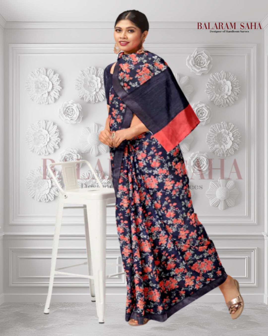 Balaram Saha: Charcoal Black Mulberry Silk - (silk saree, handloom silk saree, balaram saha online, silk sarees, pure silk, Mulberry silk saree, silk saree online, bengali silk saree, soft silk sarees, saree silk saree, pure silk saree, silk sarees for wedding, silk saree collection, Mulberry silk)