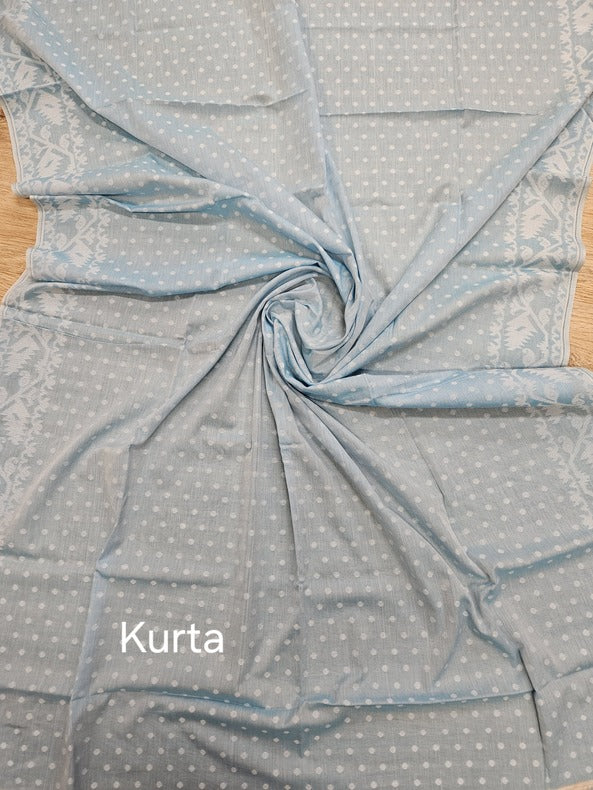 Cool & Comfortable Blue Cotton 2 Piece Jamdani Kurta & Dupatta Set