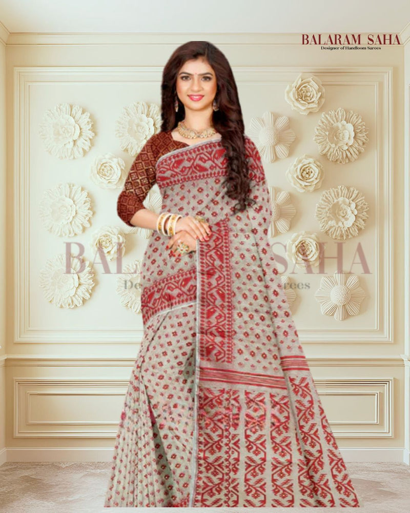 Cream & Beige Handloom Soft Jacquard Jamdani Weave Saree - (handloom saree, jamdani saree, jamdani sarees, cotton jamdani saree, jamdani cotton saree handloom cotton saree, balaram saha online, jamdani saree online, soft jamdani saree)   https://www.oracle.com/