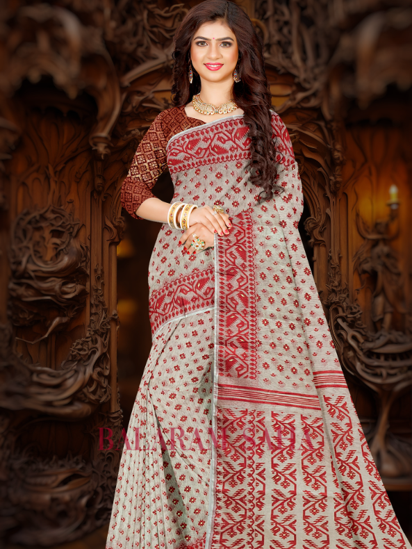 Cream & Beige Handloom Soft Jacquard Jamdani Weave Saree - (handloom saree, jamdani saree, jamdani sarees, cotton jamdani saree, jamdani cotton saree handloom cotton saree, balaram saha online, jamdani saree online, soft jamdani saree)   https://www.oracle.com/