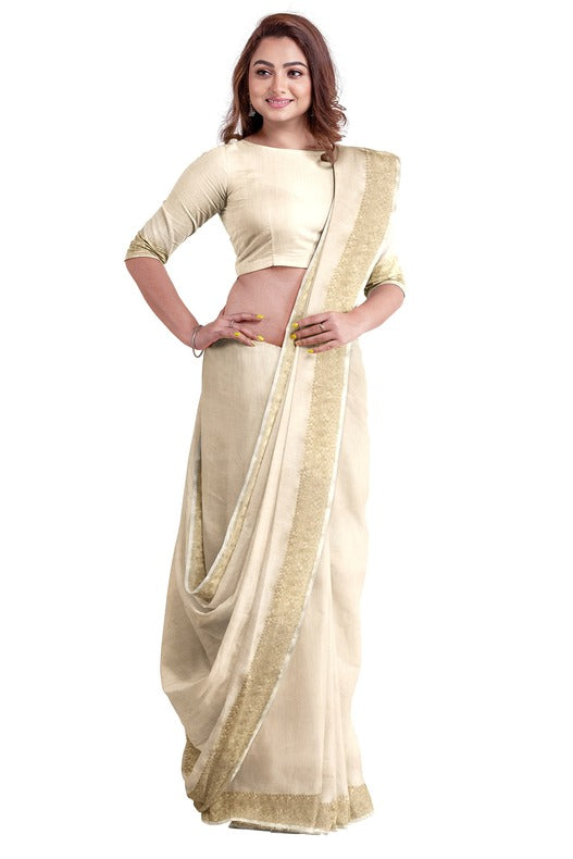 Cream & Gold Soft Handloom Silk Saree With Woven Zari Border by Balaram Saha - (handloom saree, Zari border, silk saree, handloom silk saree, balaram saha online, silk sarees, silk handloom saree, bengal handloom sarees, pure silk, silk saree online, bengali silk saree)  https://www.cloudflare.com/