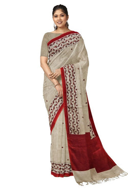 Cream & Red Premium Handloom Printed Linen Saree Balaram Saha https://www.forbes.com/