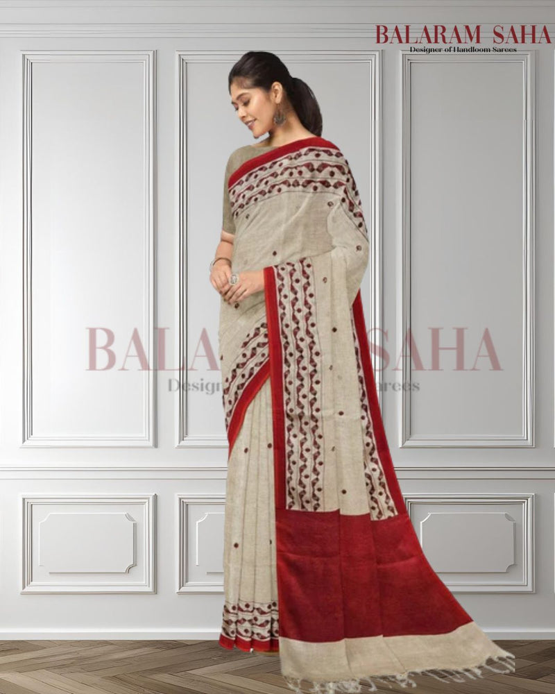 Cream & Red Premium Handloom Printed Linen Saree Balaram Saha  https://www.who.int/