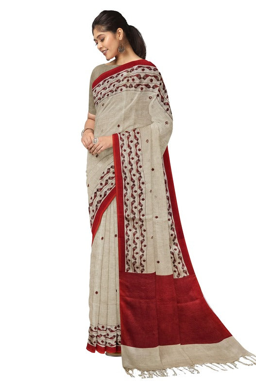 Cream & Red Premium Handloom Printed Linen Saree Balaram Saha  https://www.who.int/