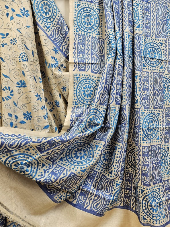 Balaram Saha: Exquisite Craftsmanship - Pure Handloom Katan Silk Handstitch Kantha Saree Balaram Saha