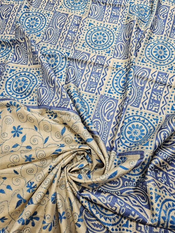 Balaram Saha: Exquisite Craftsmanship - Pure Handloom Katan Silk Handstitch Kantha Saree Balaram Saha