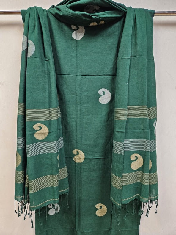 Dark Green Premium Handspun Cotton Handwoven 3piece Jamdani Unstitch Sets Balaram Saha   https://www.adobe.com/