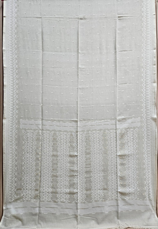 (dusty green) Experience the Elegance of Tradition Handspun Handwoven Cotton Jamdani Saree Balaram Saha