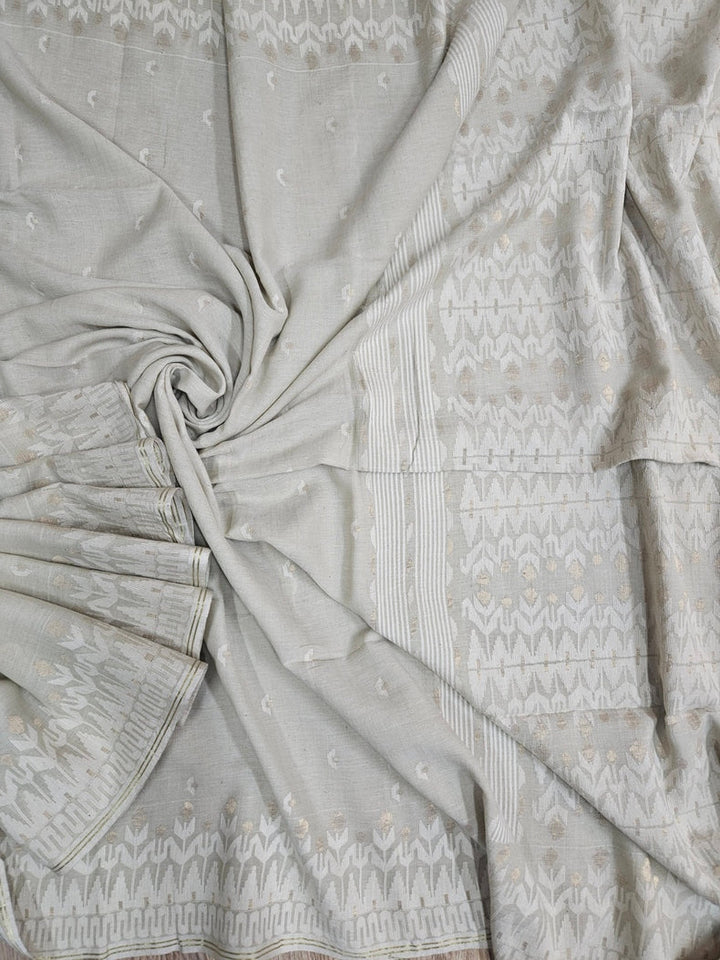 (dusty green) Experience the Elegance of Tradition Handspun Handwoven Cotton Jamdani Saree Balaram Saha