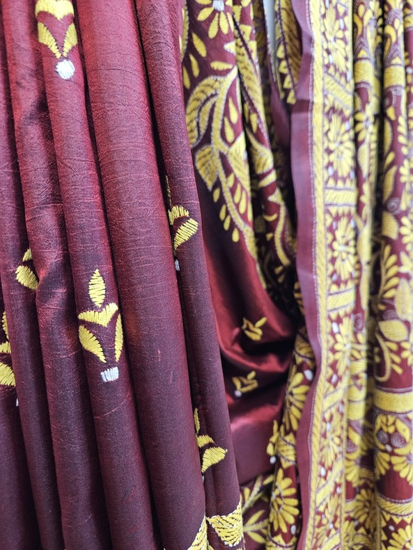 Elegant Maroon & Yellow Kantha Hand-Stitched Pure Silk Saree by Balaram Saha - (Handloom saree, silk saree, jamdani silk saree, balaram saha online, silk sarees, silk handloom saree, bengal handloom sarees, pure silk, Kantha silk saree, silk saree online, bengali silk saree, soft silk sarees, saree silk saree, katan silk saree, pure silk saree, cotton silk saree, tussar silk saree, silk sarees for wedding, silk saree collection, handloom silk sarees)
https://www.surveymonkey.com/