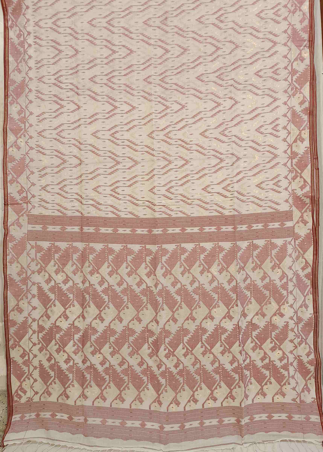 Off-White and Maroon Handspun Handwoven Soft Cotton Jamdani Sarees Balaram Saha