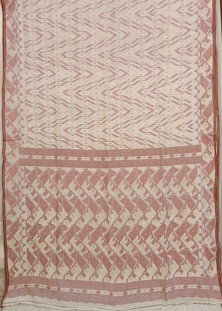 Off-White and Maroon Handspun Handwoven Soft Cotton Jamdani Sarees Balaram Saha