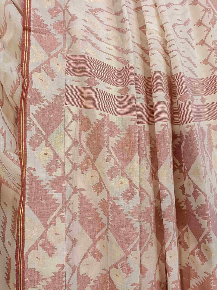 Off-White and Maroon Handspun Handwoven Soft Cotton Jamdani Sarees Balaram Saha