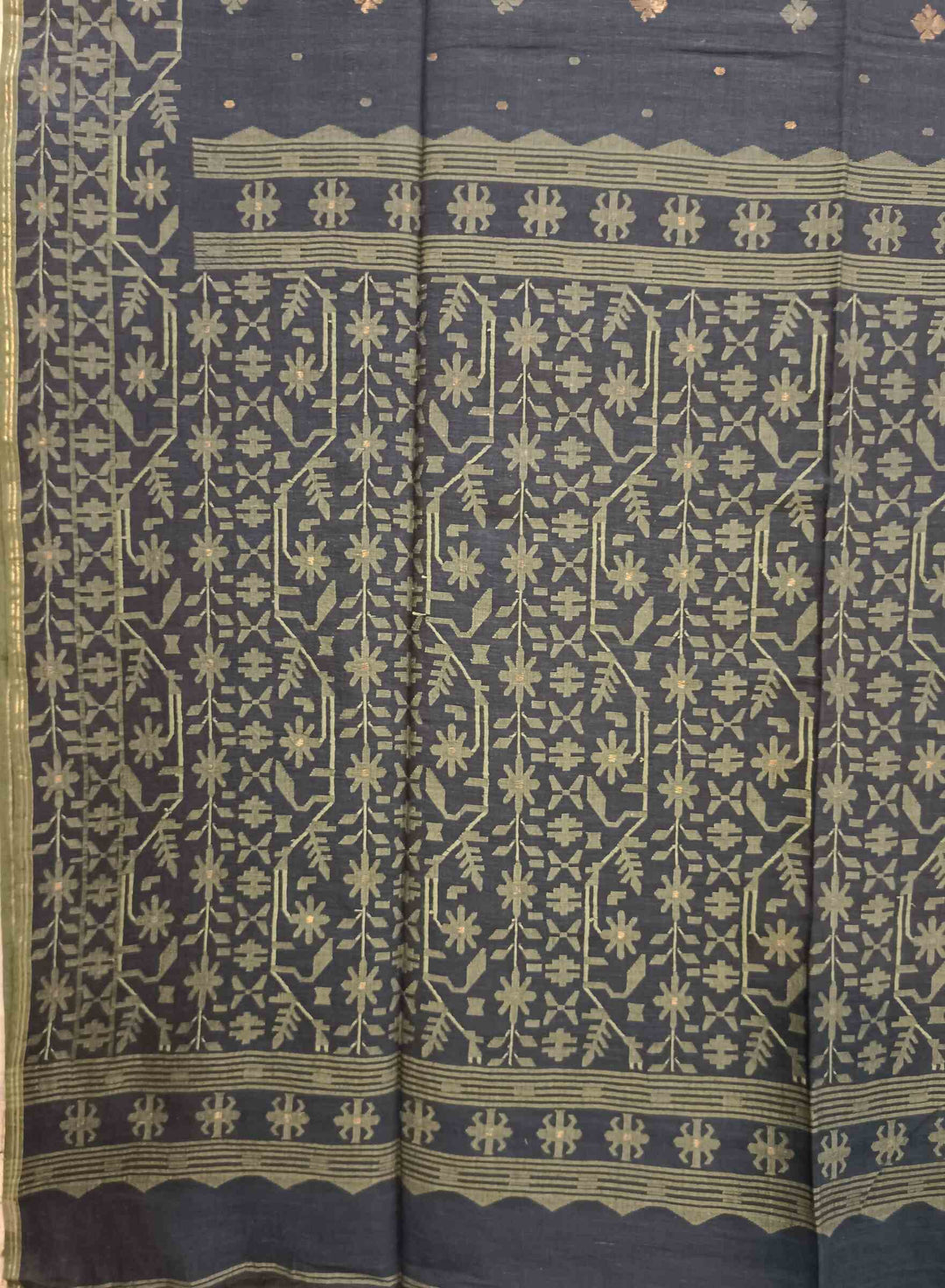 Exclusive Blue & Green Handspun Handwoven Soft Cotton Jamdani Saree Balaram Saha