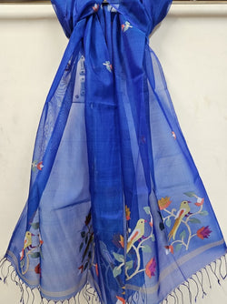 Exclusive Peacock Blue Muslin Silk Dupatta by Balaram Saha - (balaram saha online, Handloom Dupatta, Handwoven Jamdani, Handspun Cotton, jamdani dupatta, balaram saha dupatta, cotton jamdani dupatta, jamdani dupatta online, dhakai jamdani dupatta, dupatta collection, dupatta)    https://tinyurl.com/