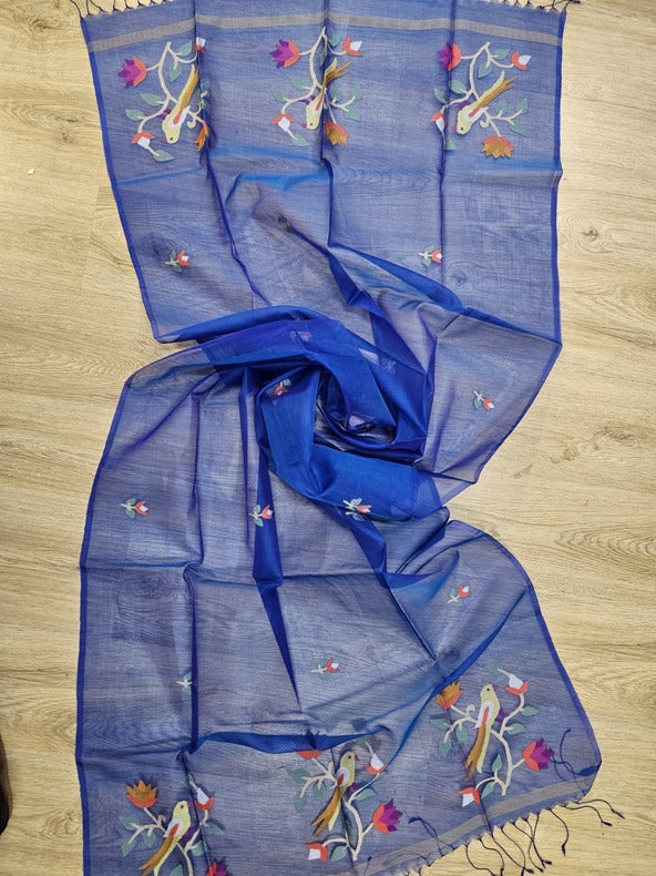 Exclusive Peacock Blue Muslin Silk Dupatta by Balaram Saha - (balaram saha online, Handloom Dupatta, Handwoven Jamdani, Handspun Cotton, jamdani dupatta, balaram saha dupatta, cotton jamdani dupatta, jamdani dupatta online, dhakai jamdani dupatta, dupatta collection, dupatta)    https://www.nature.com/