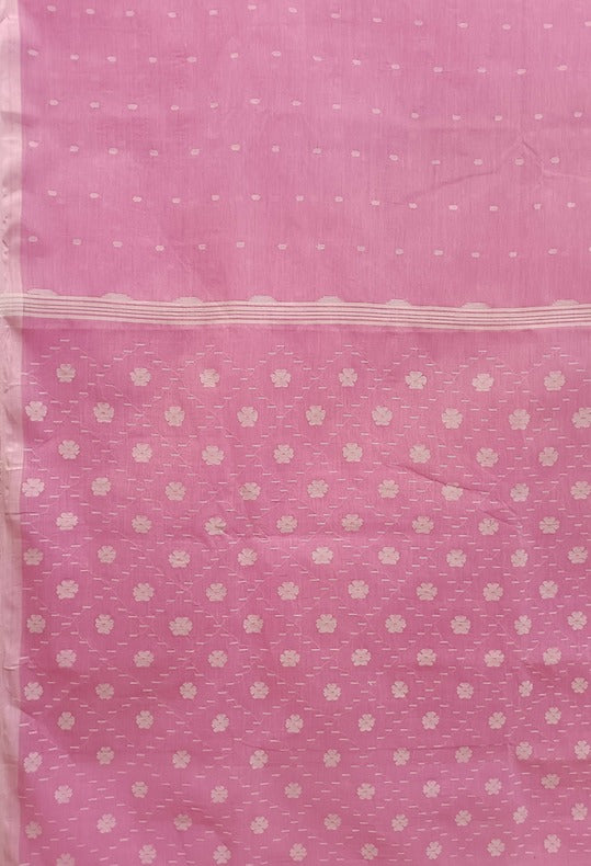 Exquisite Pink & White Handwoven Cotton Jamdani Saree By Balaram Saha - (handloom saree, cotton saree, handloom cotton saree, balaram saha online, handloom sarees, balaram saha handloom saree store photos, balaram saha handloom saree store, cotton handloom saree, bengal handloom sarees, pure cotton, cotton saree for women, cotton saree online)