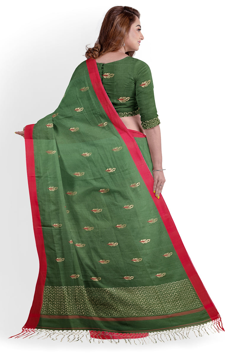 Green Soft & Fine Handloom Cotton Saree With Red Border Of Balaram Saha (handloom saree, cotton saree, handloom cotton saree, balaram saha online, handloom sarees, balaram saha handloom saree store photos, balaram saha handloom saree store, cotton handloom saree, bengal handloom sarees, pure cotton, Zari border, handloom cotton saree with zari border, soft cotton saree with zari border, cotton saree for women, cotton saree online)  https://elements.envato.com/