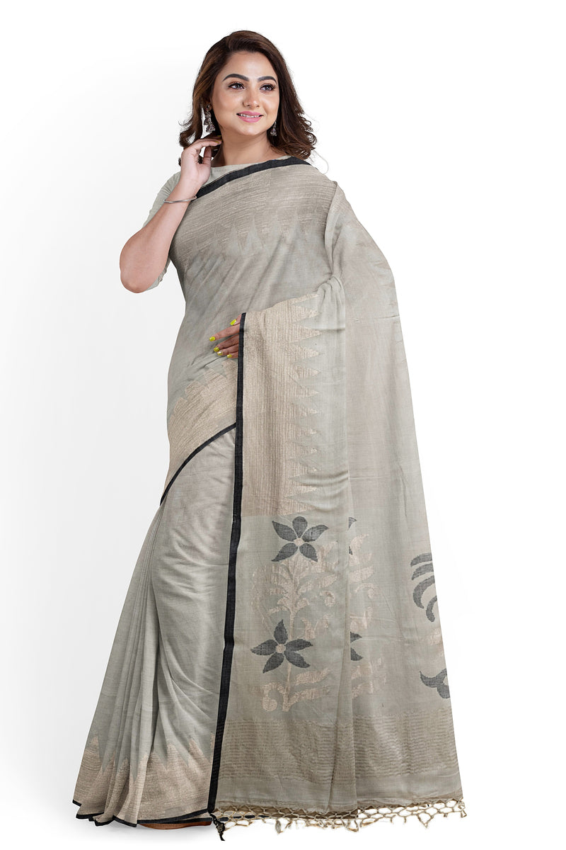 Grey & Black Handloom Premium Cotton Saree With Temple Border Balaram Saha (handloom saree, cotton saree, handloom cotton saree, balaram saha online, handloom sarees, balaram saha handloom saree store photos, balaram saha handloom saree store, cotton handloom saree, bengal handloom sarees, pure cotton, cotton saree for women, cotton saree online) https://vimeo.com/