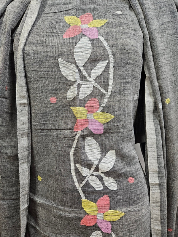 Grey & Multicolor Handwoven Jamdani Kurta Set by Balaram Saha - (balaram saha online, Handloom Dupatta, Handwoven Jamdani, Handspun Cotton, jamdani dupatta, balaram saha dupatta, cotton jamdani dupatta, jamdani dupatta online, dhakai jamdani dupatta, dupatta collection, dupatta)    https://www.globo.com/