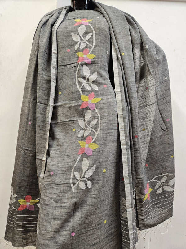 Grey & Multicolor Handwoven Jamdani Kurta Set by Balaram Saha - (balaram saha online, Handloom Dupatta, Handwoven Jamdani, Handspun Cotton, jamdani dupatta, balaram saha dupatta, cotton jamdani dupatta, jamdani dupatta online, dhakai jamdani dupatta, dupatta collection, dupatta)   https://creativecommons.org/