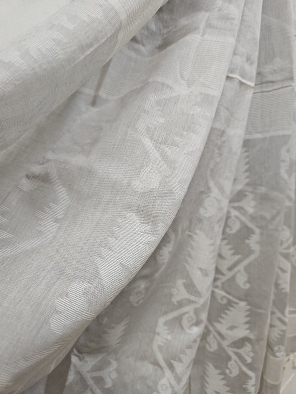 Grey & White Soft Handloom Cotton Jacquard Jamdani Weave Dupatta - (balaram saha online, Handloom Dupatta, Handwoven Jamdani, Handspun Cotton, jamdani dupatta, balaram saha dupatta, cotton jamdani dupatta, jamdani dupatta online, dhakai jamdani dupatta, dupatta collection, dupatta)    https://as.com/