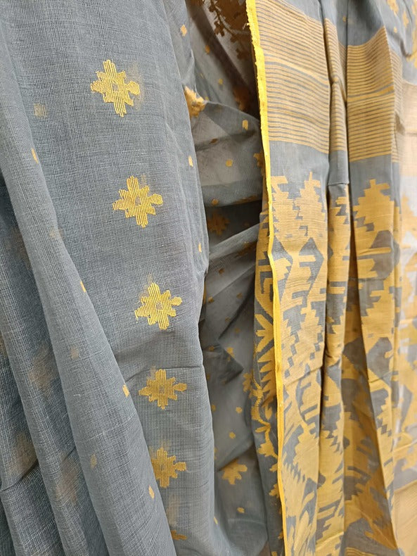 Grey & Yellow Handwoven Cotton Soft Dhakai Jamdani Saree From Balaram Saha (handloom saree, jamdani saree, jamdani sarees, cotton jamdani saree, jamdani cotton saree, handloom cotton saree, balaram saha online, jamdani saree online, soft jamdani saree, dhakai jamdani saree, dhakai jamdani saree, Jamdani Border Saree)   https://www.mozilla.org/en-US/?v=1