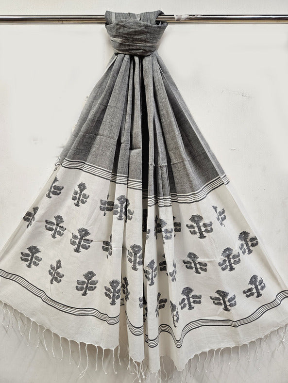 Grey & White Handspun Handwoven Cotton Jamdani Stole Balaram Saha   https://www.wiley.com/en-in