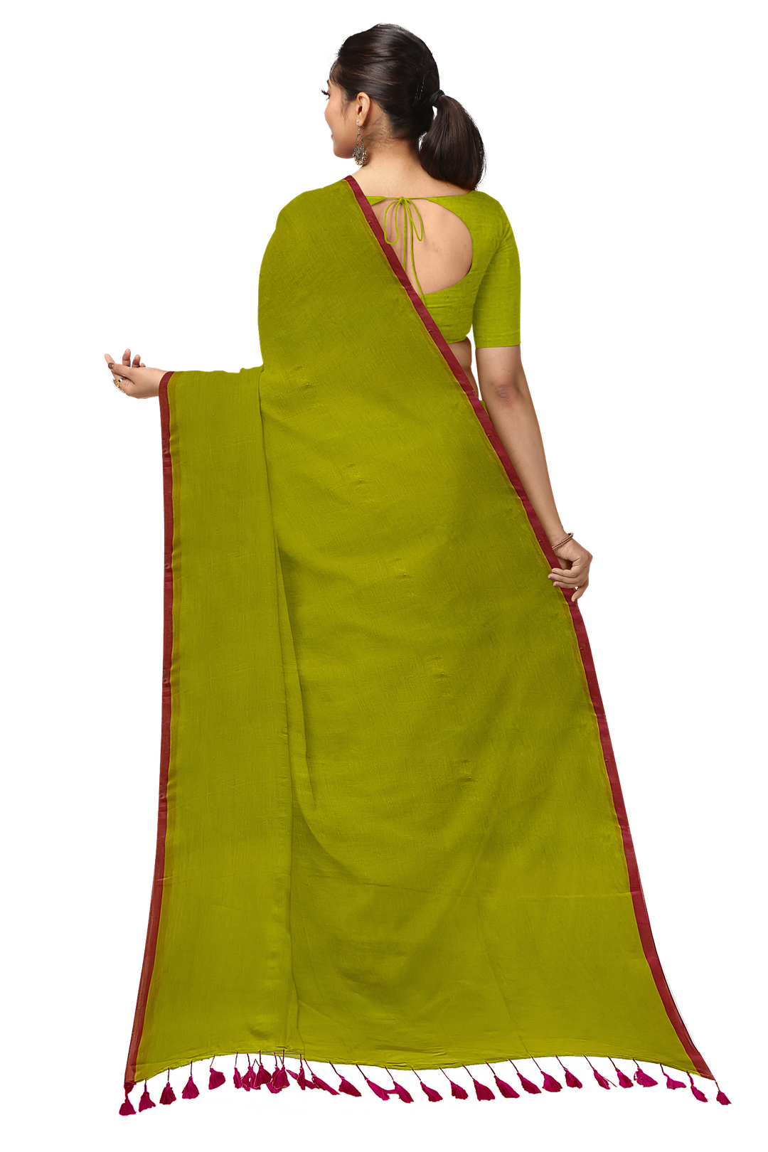 Lemon & Magenta Handloom Soft Mull Cotton Saree Balaram Saha
