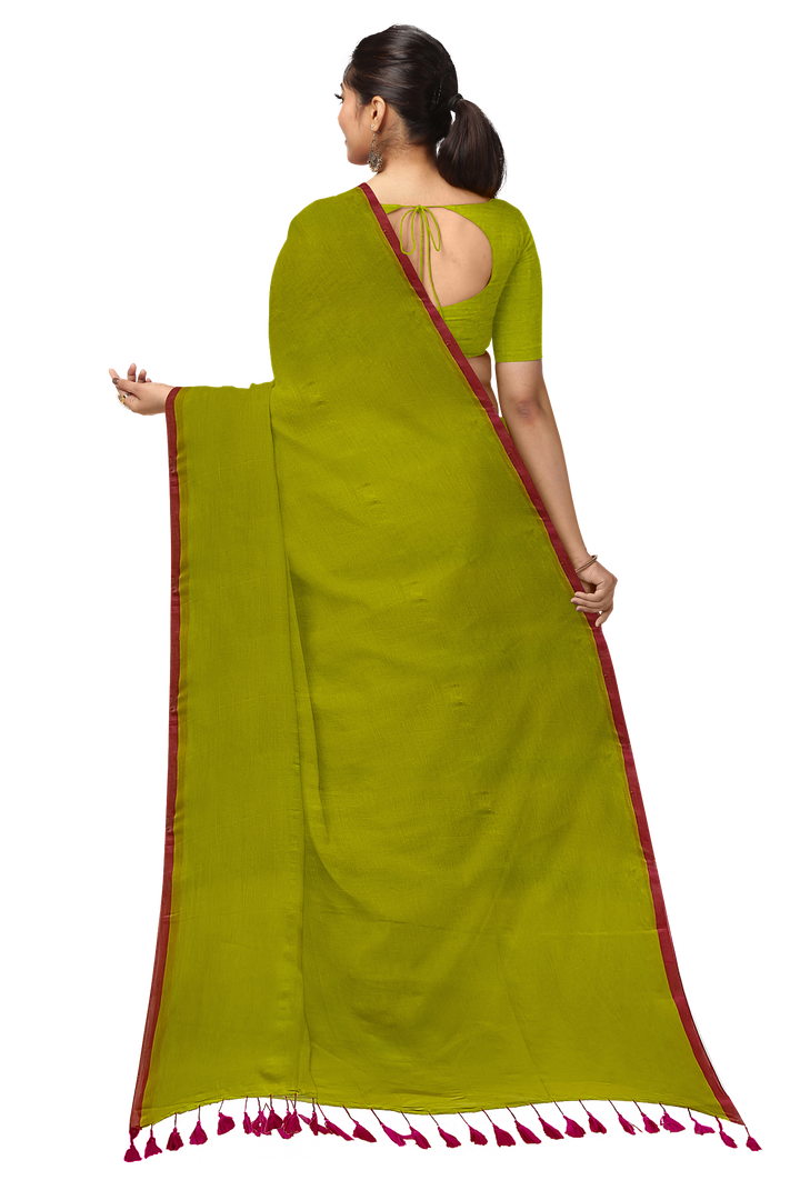 Lemon & Magenta Handloom Soft Mull Cotton Saree Balaram Saha