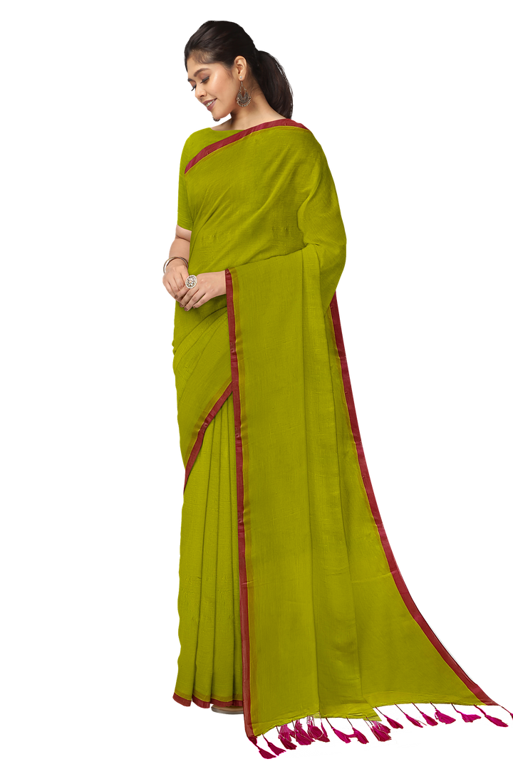 Lemon & Magenta Handloom Soft Mull Cotton Saree Balaram Saha