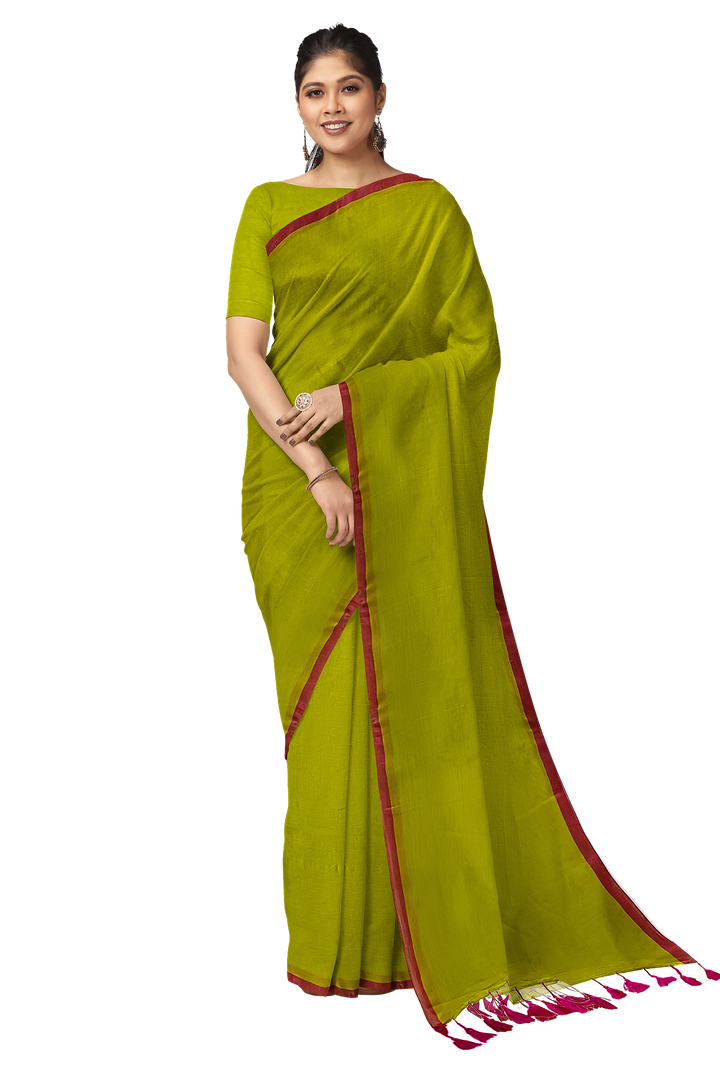 Lemon & Magenta Handloom Soft Mull Cotton Saree Balaram Saha